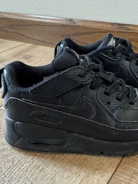 Nike Air Max 90 Boys Black Lace Up Cushioned Sneakers Leather US 1Y